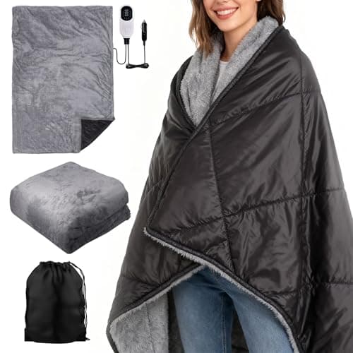 2 IN 1 Reversible Heated Car Blanket 57"x40" Heated Blanket 12V Electric Throw Temp Control Auto Off Portable Travel Blanket for Car Truck RV Van Vehicle Winter Outdoor Camping Road Trip Warmer