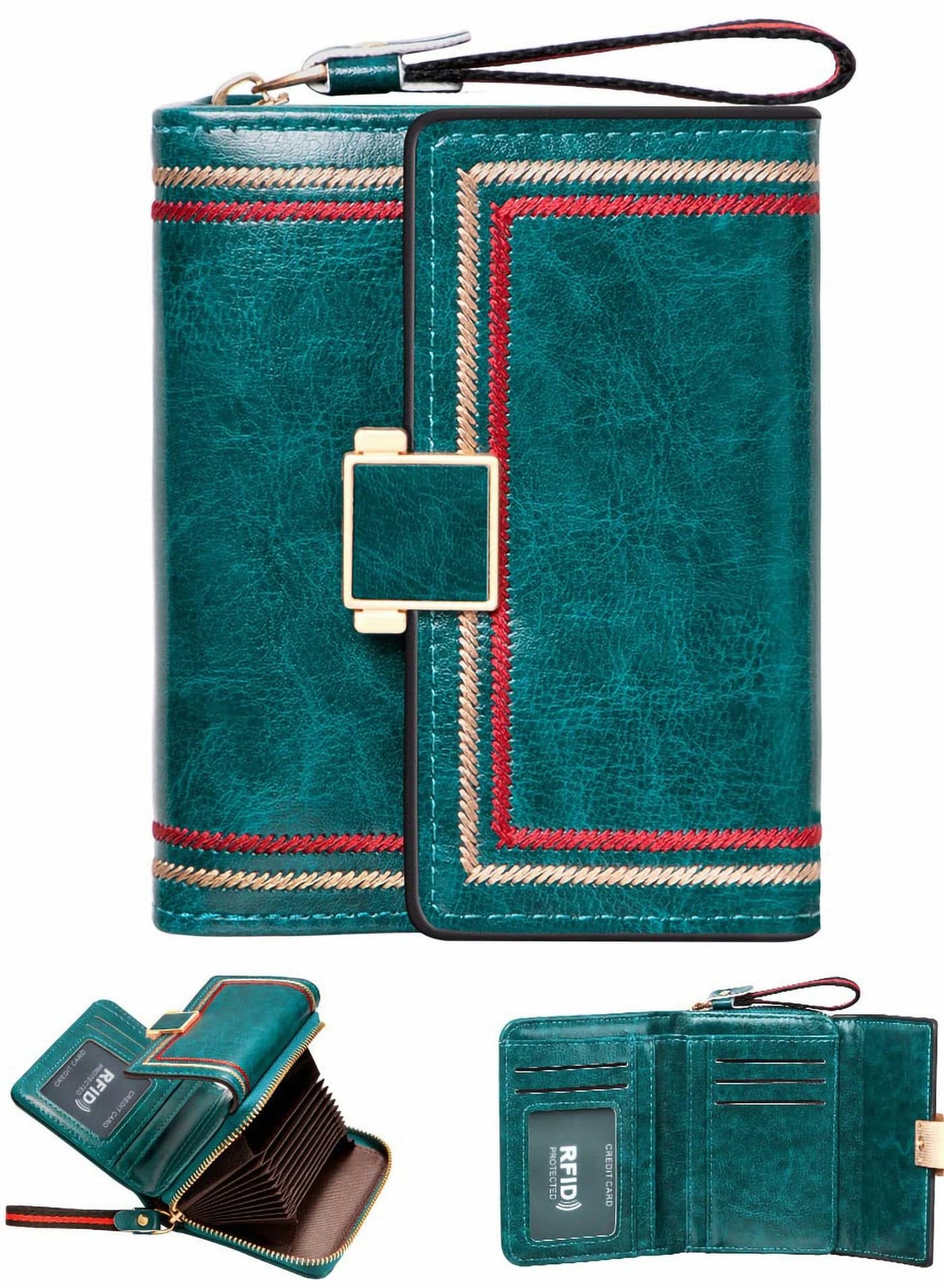 Purses for Women RFID Blocking Leather Short Purse Accordion Wallets with 17 Credit Card Holder Bifold Ladies Small