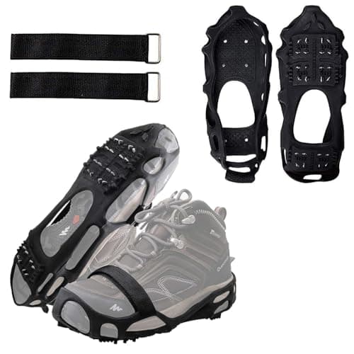 Proberos® Anti-Slip Ice Cleats for Shoes, 24 Manganese Steel Spikes with Adjustable Straps, Trekking & Hiking Cleats, Winter Snow Grips for Outdoor Walking, Mountain Climbing(Size L, 30x12cm)