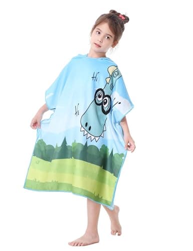 Dinosaur Towel Poncho for Kids Child Boys Girls Hooded Bath Beach Towel Pool Swim Cover-ups for Age 3 to 10 Years with Bag