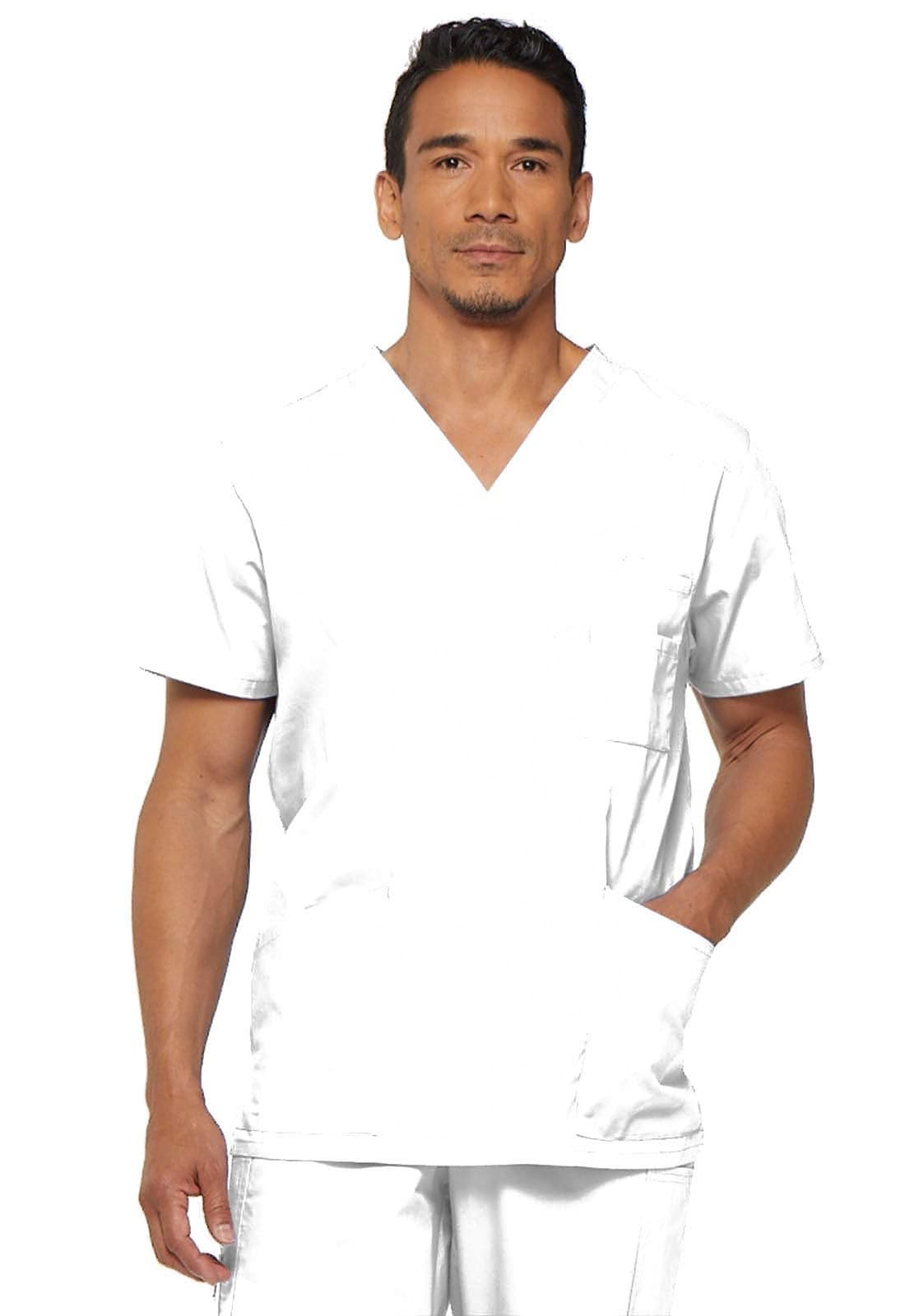Dickies Unisex V-Neck Scrub Top, White, Small