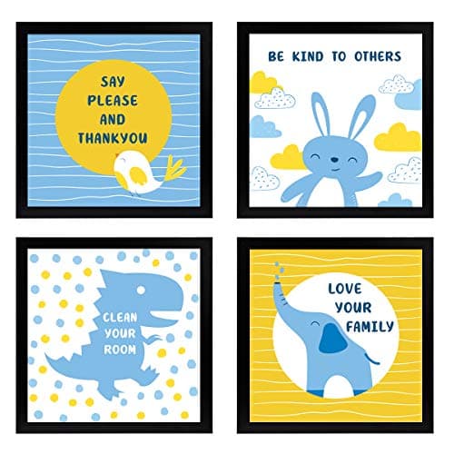 Chaka Chaundh - Cartoon Photo Frames For Kids - Inspirational wall posters for Kids - Motivational Quotes Frames For Kids - Photo Frame For Kids Birthday- 23cm X 23cm X 4cm- Combo Set Of 4