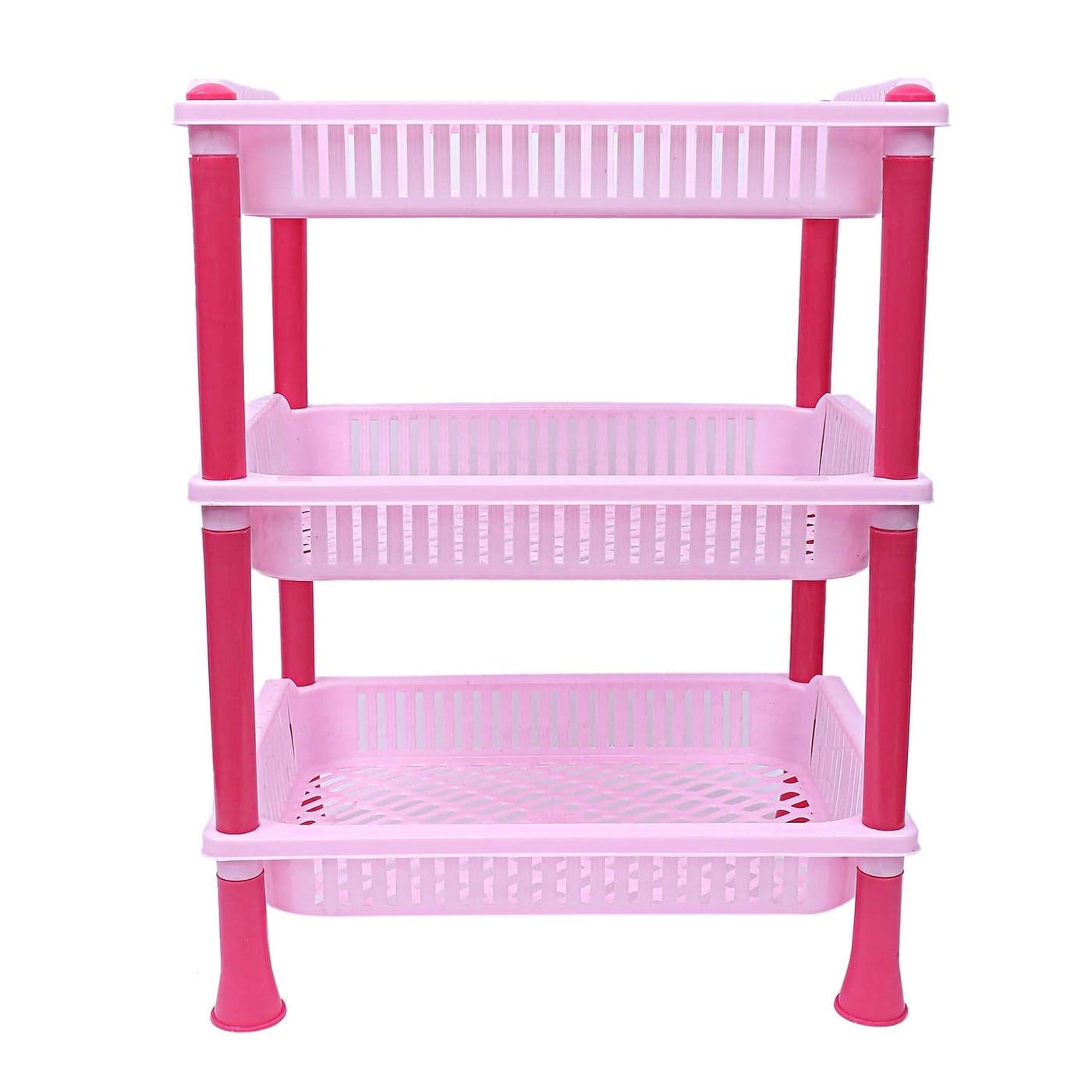 Kuber Industries Plastic 3 Layer Multi-purpose Kitchen Storage Basket Rack (Pink)-CTKTC25243,standard