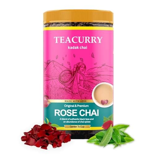 TEACURRY Rose Chai (100 Grams, 50 Cups) - Rose Chai for Immunity and Skin Glow - 100% Natural Flavoured Tea with Real Rose | Refreshing & Tasteful Flavor Chai Tea