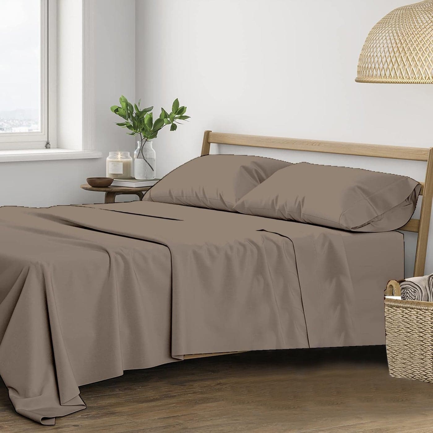 Trance Home Linen Pure 100% Cotton 400TC Plain King Size Bedsheet with 2 Pillow Covers (108 x 108 Inch | 9ft x 9ft, Brown Grey) | 400 TC