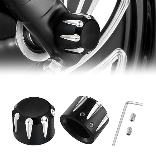 PBYMT Black Front Axle Nut Cover Cap CNC Aluminum Compatible for Harley Davidson Touring Road King Street Glide Electra Glide Softail Sportster Iron 883 Fat Boy 2002-2024