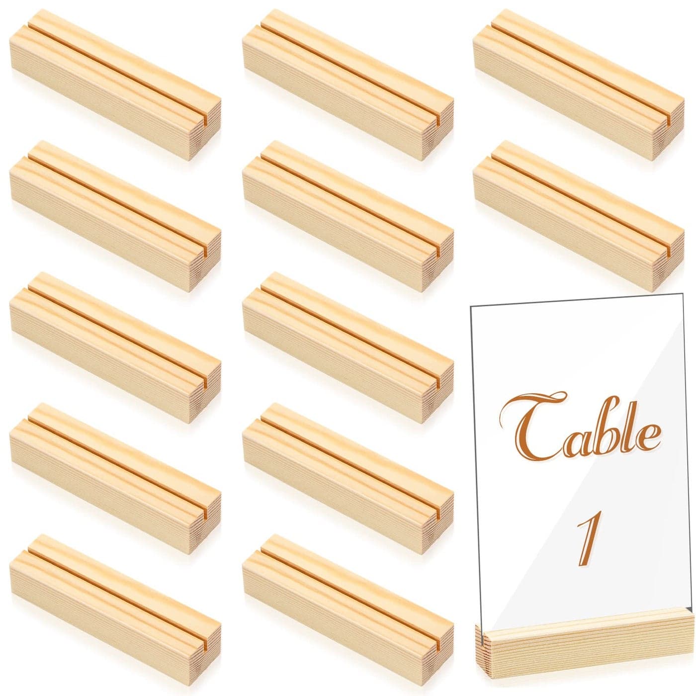 Zonon 12 Pieces Wood Place Card Holders Wood Sign Table Number Stands Name Card Holder for Wedding Party Events Decoration46 x 11 x 09 InchNatural Wood Color