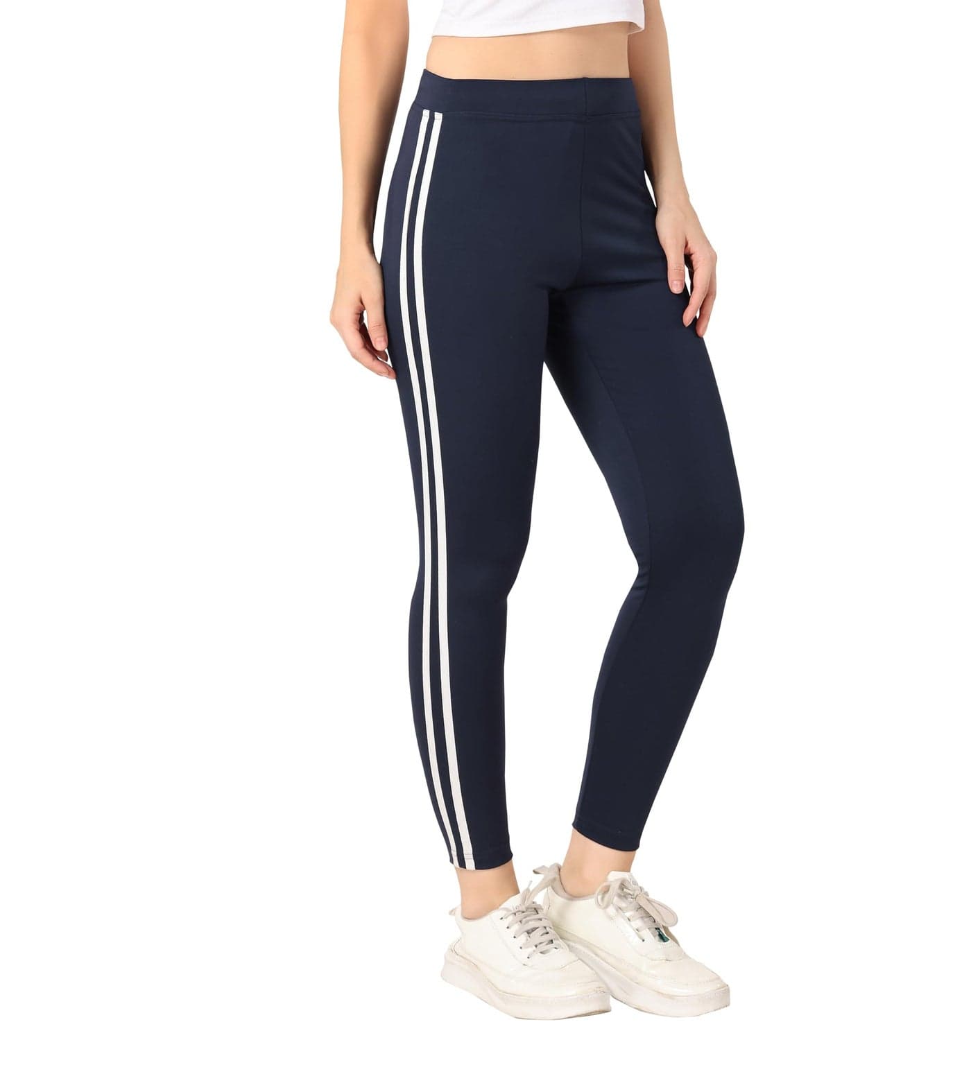 TRASA Women High Rise Skinny Fit Gym High Waist, Workout Trackpants 4 Way Stretch Yoga Pants - Navy Blue, Size - M