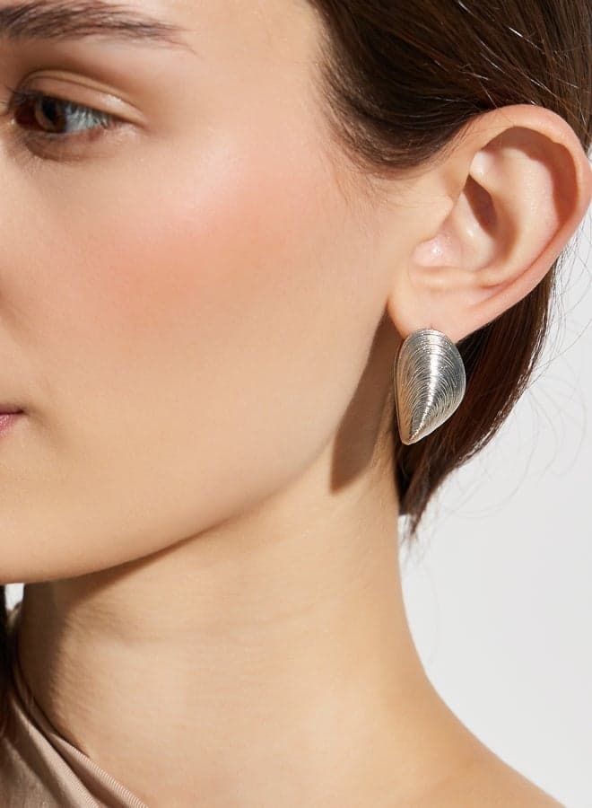 Silver Clam Shell Stud Earrings