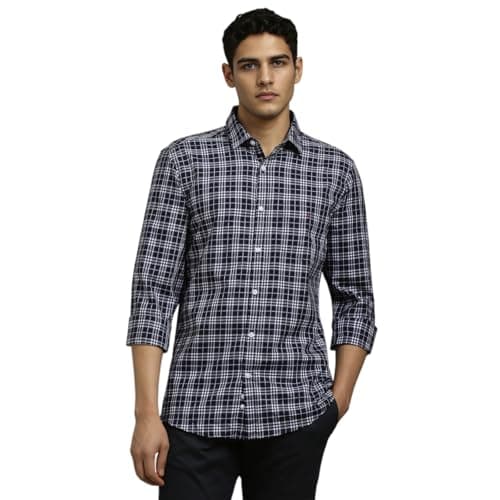 Louis Philippe Men Navy Check Full Sleeves Casual Shirt
