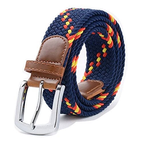 VONSELY Stretch Belt, Elastic Belts Braided Fabric Belt Colorful Woven Belts for Men and Women, Blue-Yellow-Red Strap