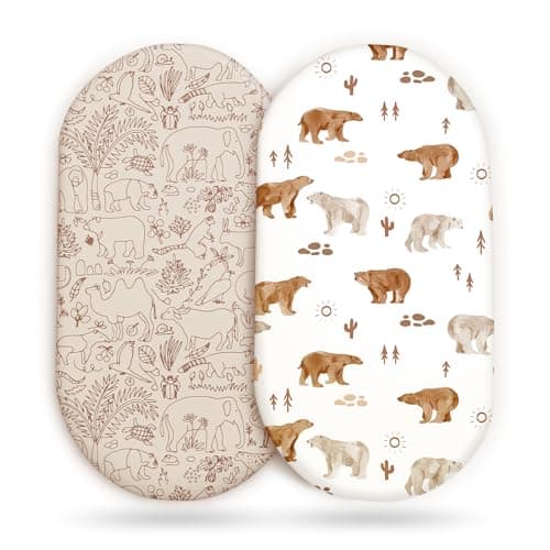 Stretch Ultra Soft Fitted Bassinet Sheet Set 2 Pack Universal Fit for Bassinets Baby Cradle Moses Basket Oval Rectangle Mattress Safe and Snug Stylish Bassinet Sheets of Sunny Bear Print