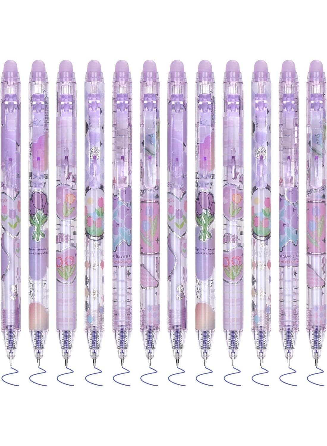 12 Pcs Cute Erasable Gel Pens, Blue Ink Pen with Eraser, 0.5mm Fine Point Smooth Writing for Planner Puzzles, Make Mistakes Disappear, No Smudge, for School Office Supplies