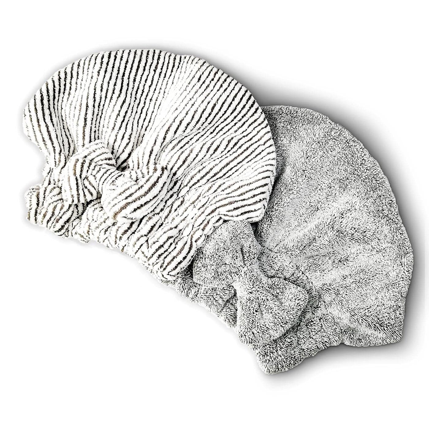 SportMore Microfiber Hair Towel Wrap Soft Absorbent Quick Drying Cap Set for Curly Thick Hair Women Girls 2 Pcs Stripe Gray