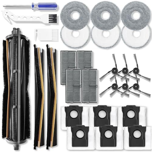 Replacement Accessories Kit Compatible with Mova P10 Pro Ultra/P50 Pro Ultra Robot Vacuum Cleaner Parts,Include 1 Tri-Cut Detangling Roller Brush,4 Filters,6 Side brushes,6 Mop Pads,6 Dust bags