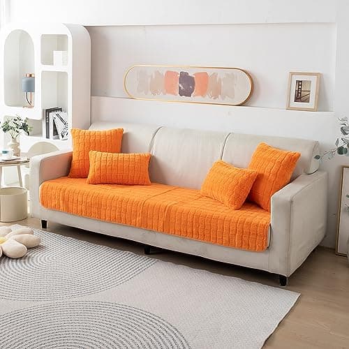 HOKIPO Premium Plush Anti Slip Sofa Mat, 70(D) x 70(L) cm, Orange (AR4814)