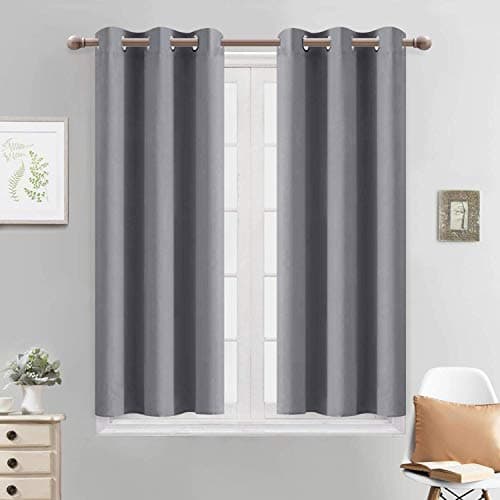Yakamok Gray Room Darkening Thermal Insulated Blackout Curtains for Bedroom Width 38 Inch by Length 45 Inch Two Curtain Panels