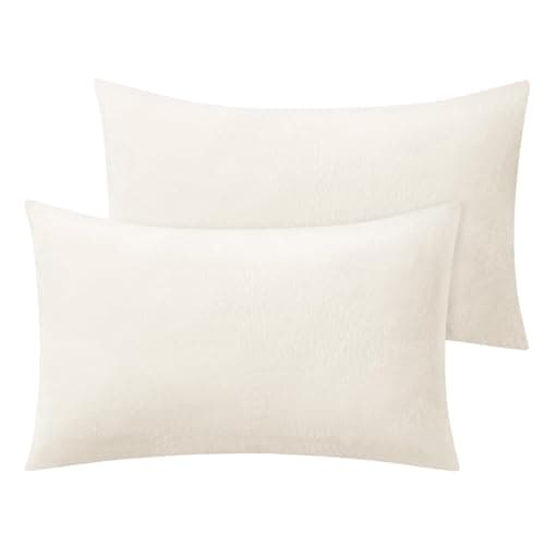 BEDELITE Flannel King Size Pillow Cases Set of 2, Super Soft Fleece Pillowcases with Zipper for Bedroom, Sofa, Couch,Luxury Cozy Fuzzy Velvet Pillow Shams for All Seasons(20x36 Inches,Off White)