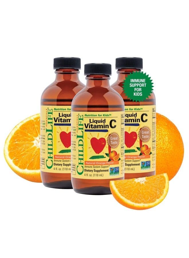 Liquid Vitamin C - Immune Support, Vitamin C Liquid, All-Natural, Gluten-Free, Allergen Free, Non-GMO, High in Antioxidants - Orange Flavor, 4 Ounce Bottle (Pack of 3)