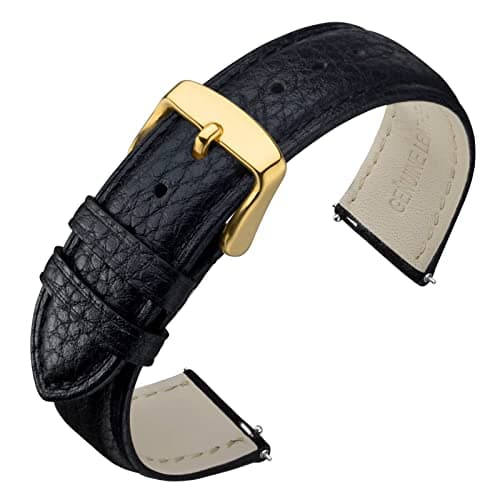 ANNEFIT Watch Band 19mm Quick Release Textured Padded Leather Straps with Gold Buckle for Men and Women Black