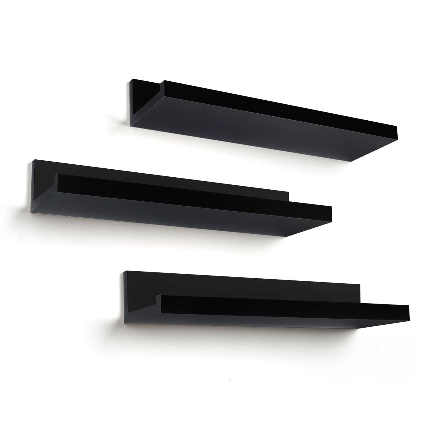 Americanflat 14 Floating Shelves for Wall Set of 3 Engineered Wood Floating Shelf with Lipped Ledge Floating Wall Shelves for Bedroom Bathroom Kitchen Office and Living Room Black