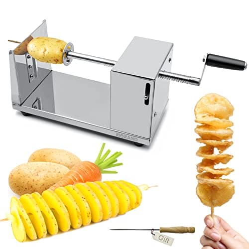RioRand Manual Spiral Potato Cutter, Stainless Steel Tornado Twister with Blades for Curly Fries, DIY Potato Slicer for Home Kitchen, BBQ, Carrots, Cucumbers
