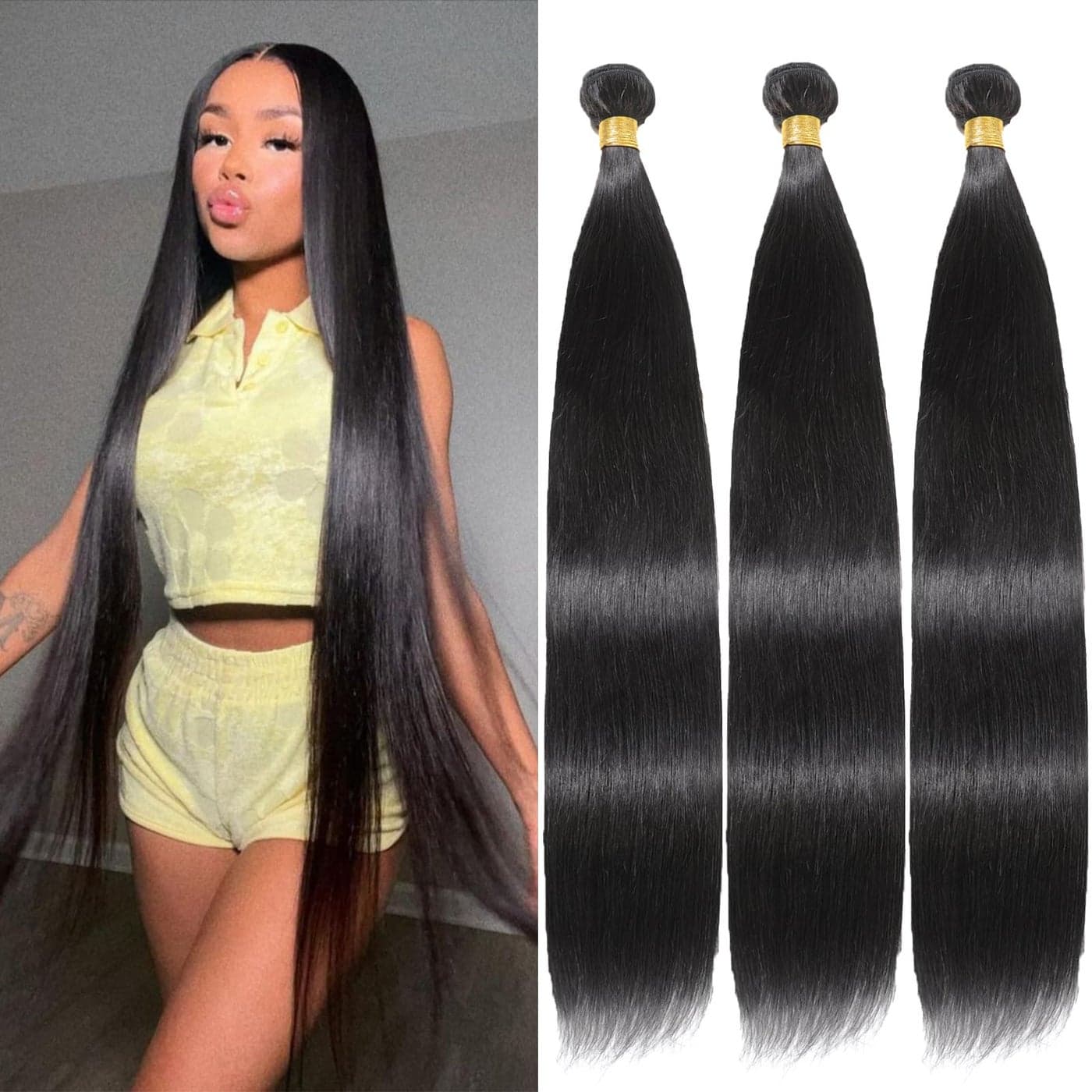 Straight Human Hair Bundles Human Hair 30 32 34 Inch100 Unprocessed 12A Brazilian Virgin Hair Weave Straight Bundles Human Hair Extensions Natural Black Color