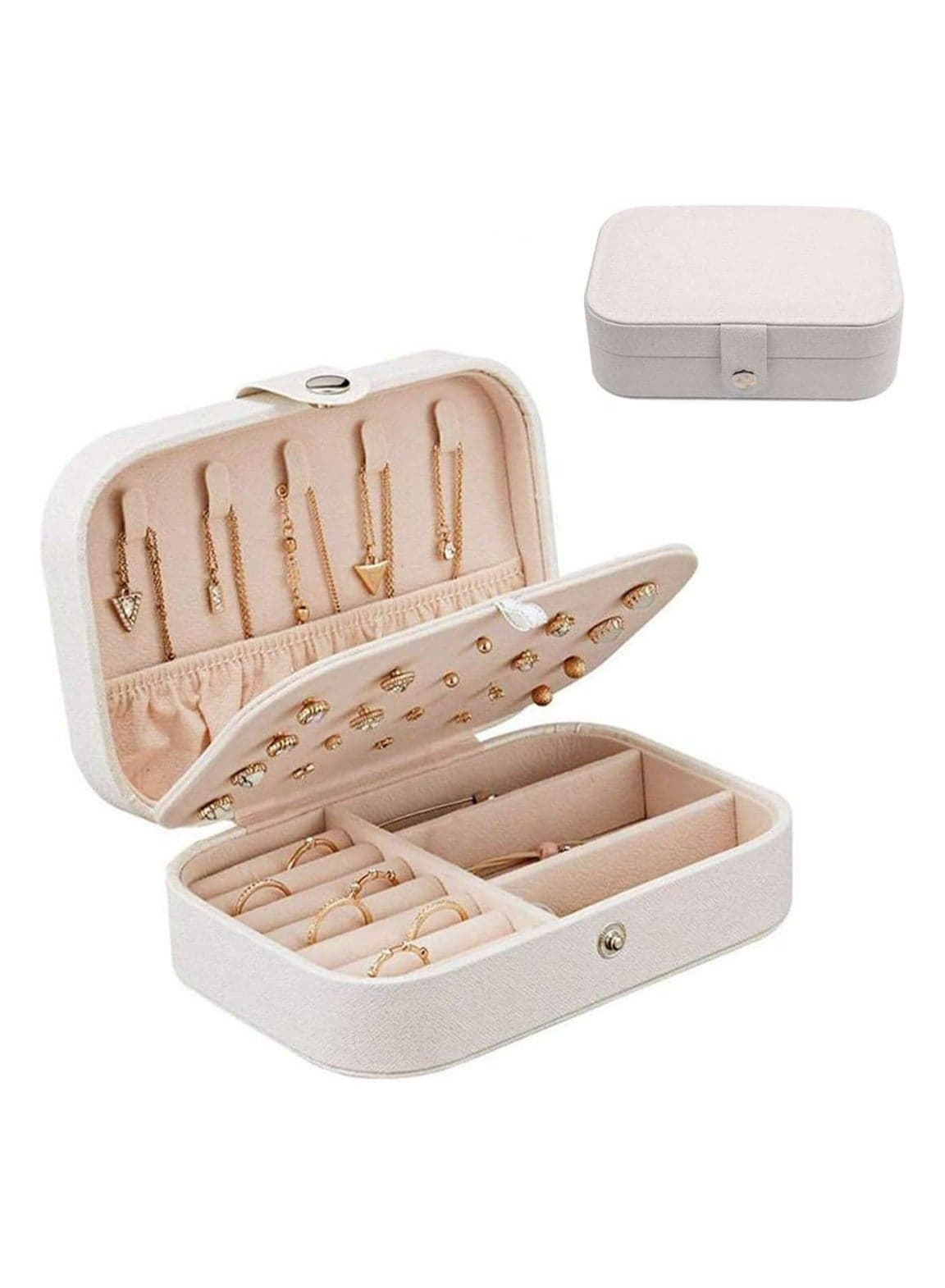 Travel Jewelry Box for Women & Girls Portable Jewelry Organizer Storage Case Accessories Holder Pouch with Faux Leather for Earring Necklace Rings Bracelet Lipstick