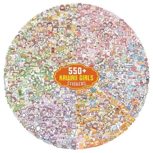 CodersParadise - 550 Vibrant Kawaii Girls Journal Stickers, 6 Colour Designs and Patterns Vintage Retro Stickers for Journal, Scrapbooking, Projects Multicolour