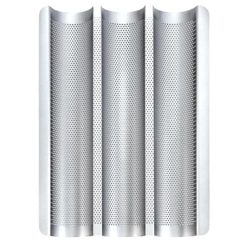 Hesanzol Baguette Pans for Baking 15" x 11", 3 Loaf Carbon Steel French Bread Pan Nonstick Perforated Baguette Baking Tray Silver