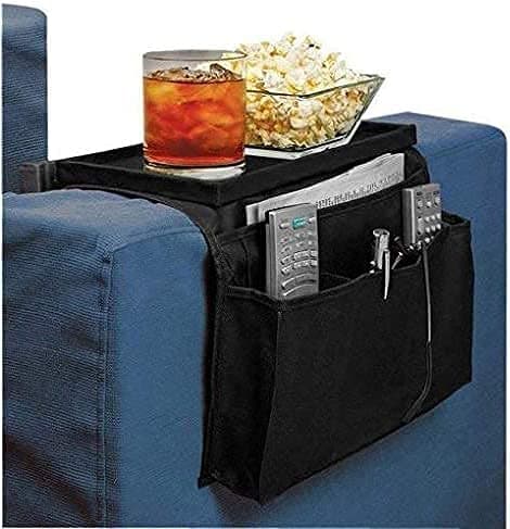 JINTN Modern Black Sofa Caddy Armchair Organiser with 6 Pockets Cup Holder Remote Control Organizer