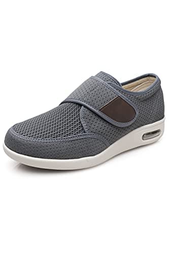 ZUMEIJIA Men's Diabetic Elderly Shoes Large Size Plus Fertilizer Widening Adjustable Foot Swelling Shoes Non-Slip Double Insole Air Cushion Bottom Walking Shoes Grey 7.5