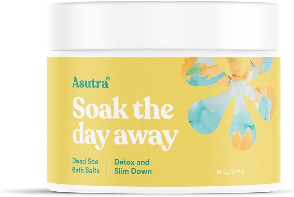 ASUTRA Dead Sea Bath Salts Detox Slim Down 16 oz Soak in Rich Vital Healing Minerals Purify Energize with Eucalyptus Sweet Orange Lemon Essential Oils