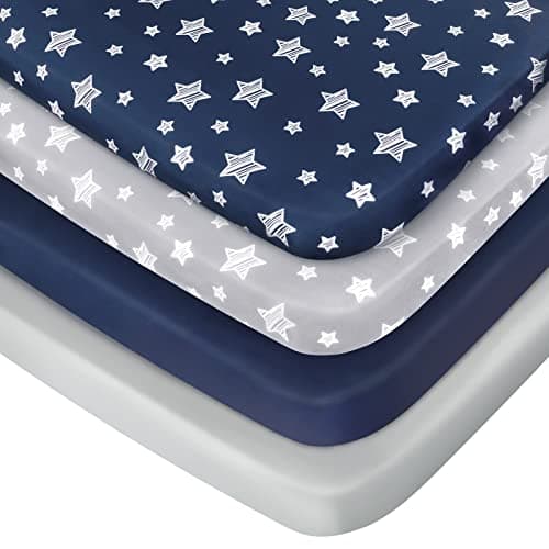 Pack and Play Sheets Boys 4 Pack Mini Crib Sheets Stretchy Pack and Play Playard Fitted Sheet Compatible with Graco Pack n Play Soft and Breathable Material Navy