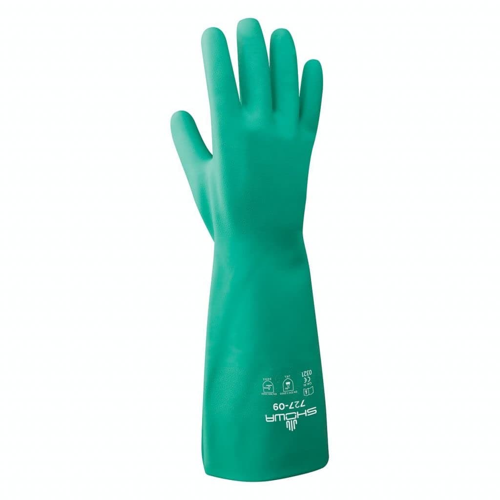 SHOWA 727 Nitrile Chemical Resistant Safety Glove Unlined Food Safe 15 Mil Thick 13 Length Large 12 Pair
