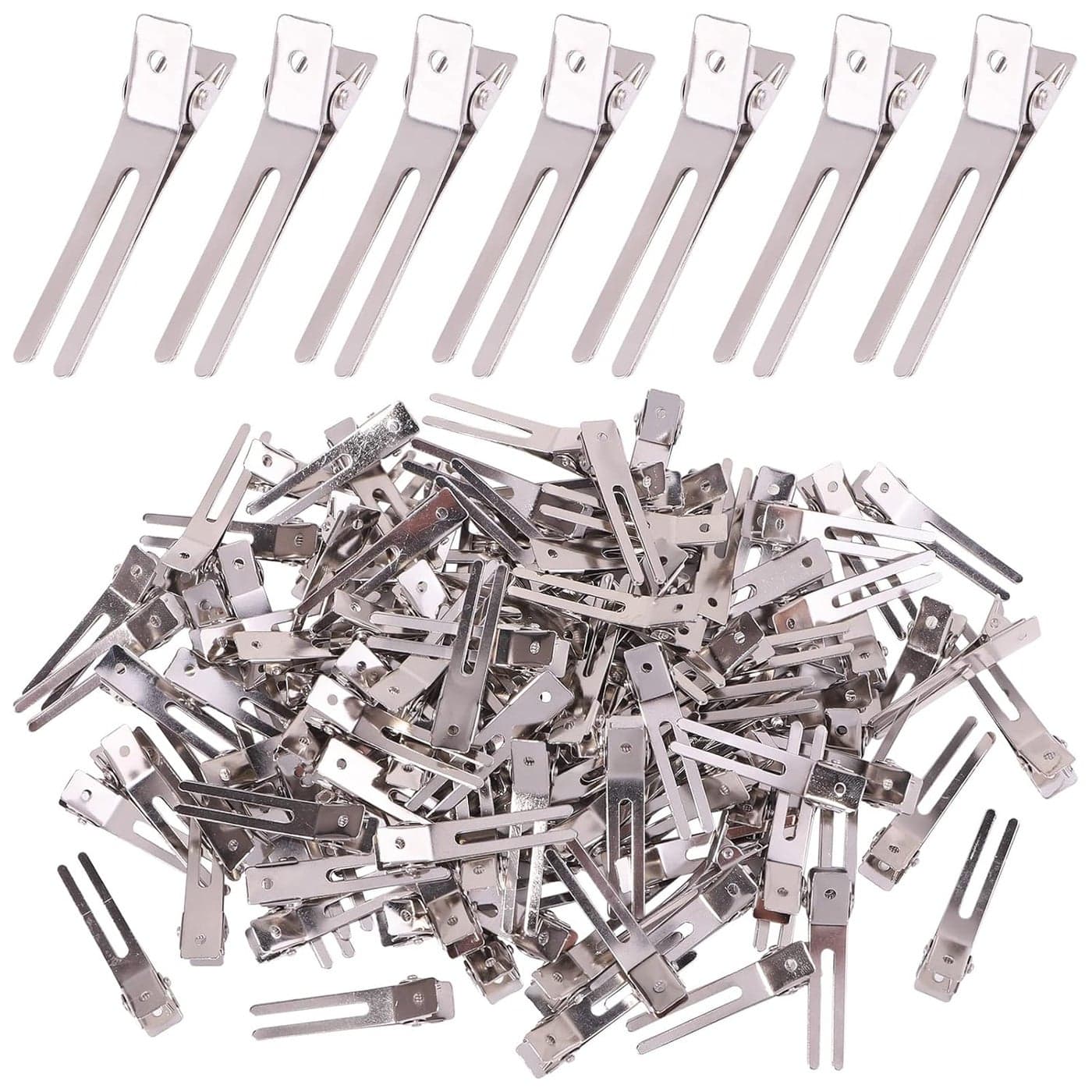 120pcs Double Prong Curl Clips, Metal Hairpins for Hair Styling and Bows, Salon-Grade Hair Clips for Curling (Silver)