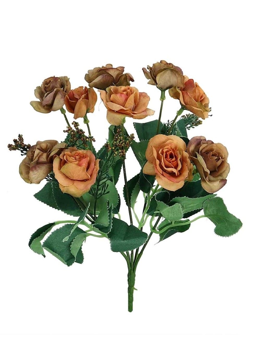 Whimsical Roses Artificial Silk Mini Rose Flowers Bouquet Orange