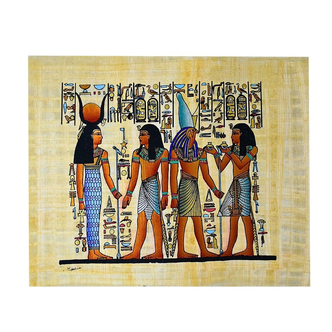 Authentic Egyptian Papyrus Paper Queens Cleopatra Ankh Anubis Cartouche Cane Queen Painted Painting Original Paper Pharaohs Hieroglyphic Pharaoh Ancient Scroll Papyri 78x118 20 x 30 cm