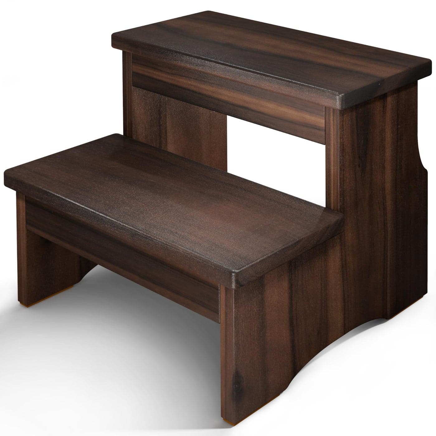 FANATU Wooden Two Step Stool Heavy Duty 2Step Ladder for Adults Kids Supports up to 450lbs for Kitchen Bathroom or Bedside Use Walnut Finish