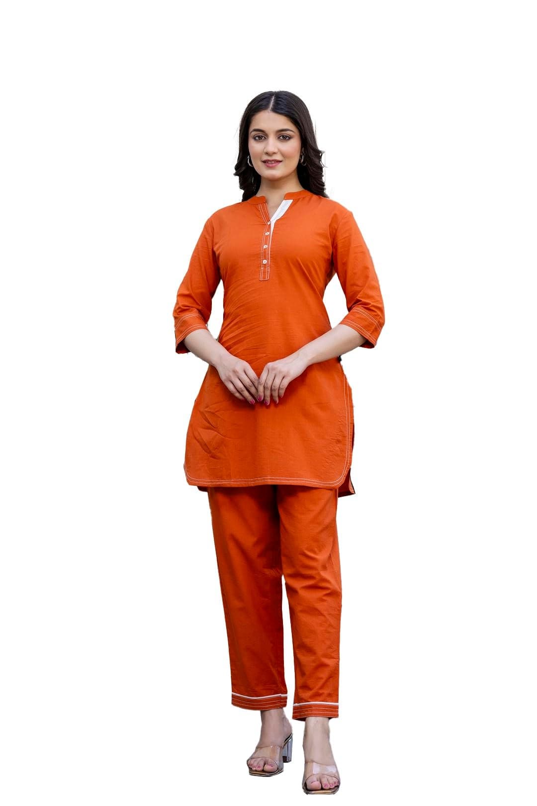 Pistaa's Women Pure Cotton Regular Solid Co-ord Set (Rust, Small)