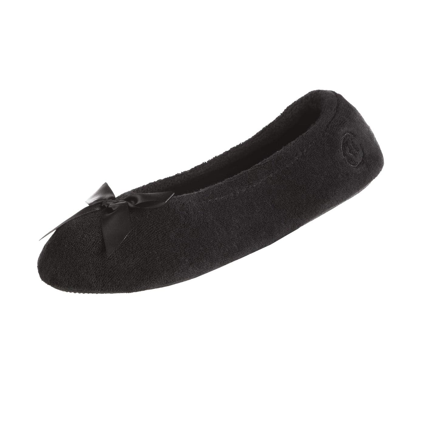 isotoner Women's Terry Ballerina Slipper, Black, 6.5-7. 5