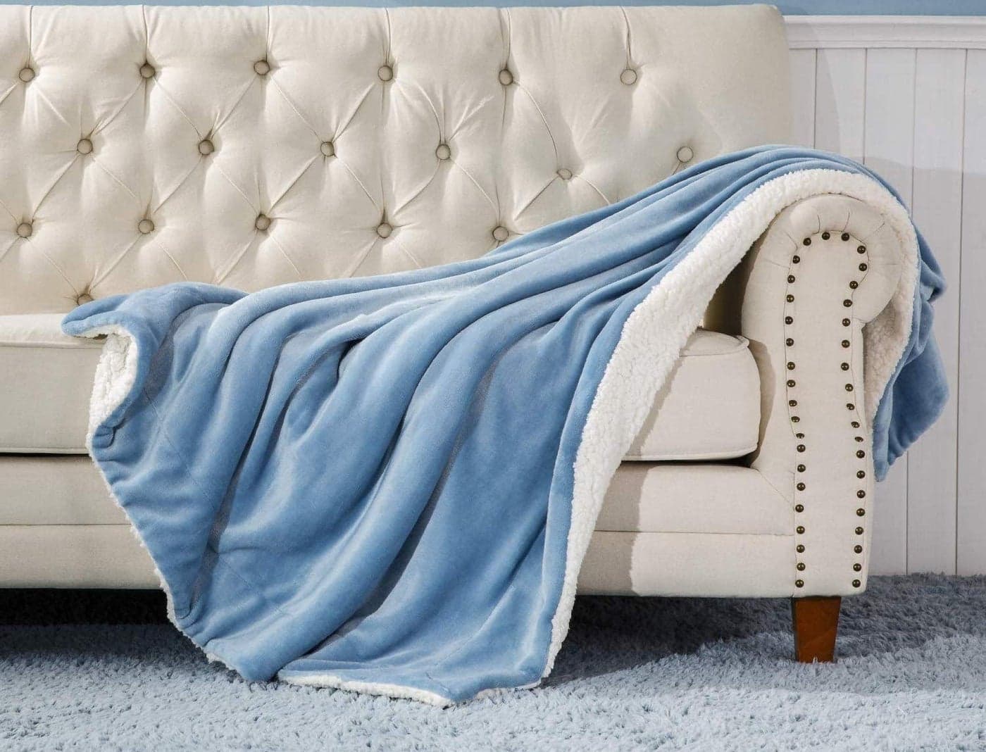 VAS COLLECTIONS® All-Seasons Super Soft Flannel Solid/Plain Blanket/AC Dohars/Duvet/Quilt for Summer, Sky Blue, Size 225X230 cm (Double)