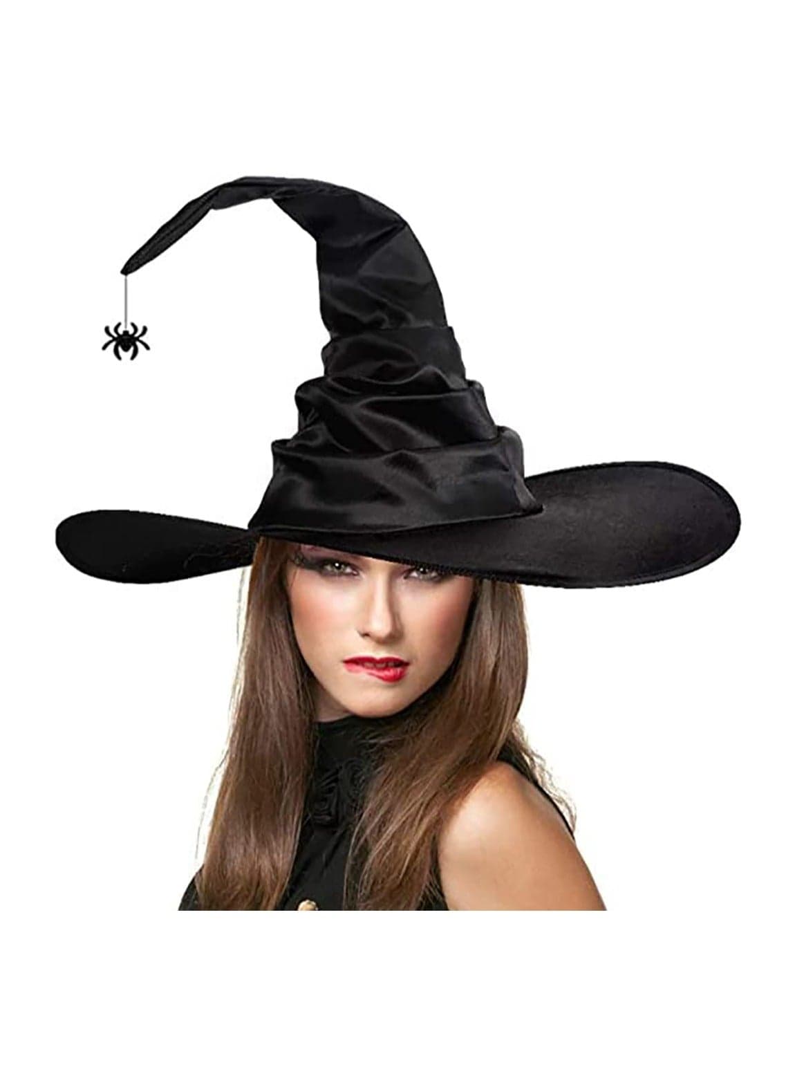 Witch Hat Pleated Wizard Hat Spider Pendant High Hat Party Role Play Costume Props Halloween (Black Spider)