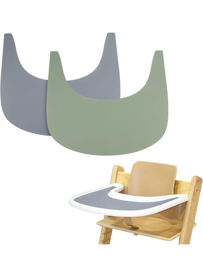 LLHQAMT High Chair Placemat, 2 Pieces Silicone, Clean and Hygienic, for Stokke Tripp Trapp Tray Cover, Suitable for Stokke Tray (Grey/Green)