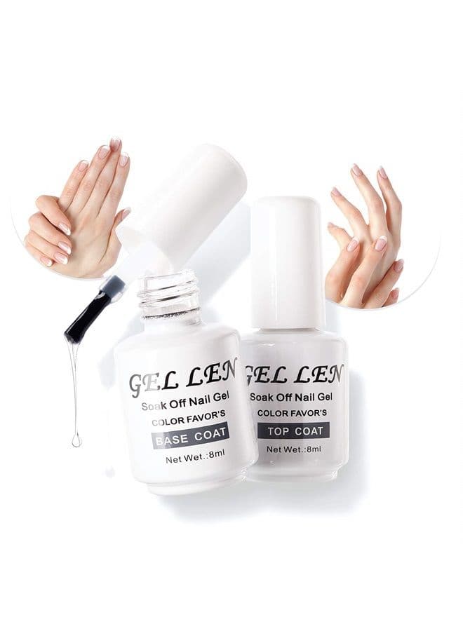 GELLEN Gel Base and Top Coat Set - 2Pcs Gel Long Lasting Nail Gel Manicure High Glossy Finish, Soak Off LED Nail Lamp Base Top Coat Nail Polish Supplies Set