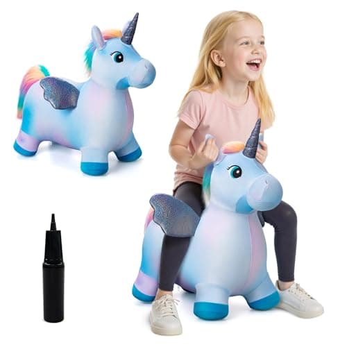 EVERICH TOY Unicorn Bouncy Horses Inflatable Plush Hopping Toy Bouncing Hopper Animals for Toddlers Outdoor Indoor Christmas Toys for Boys Girls Gril Toys Gifts for 13 WFree Pump