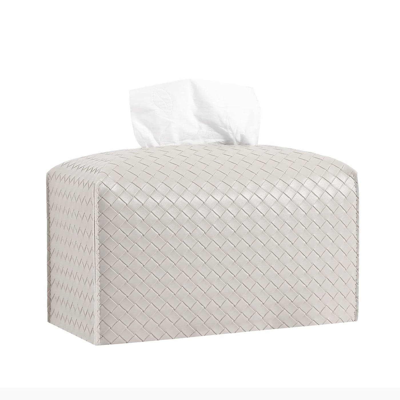 Tissue Box Cover PU Leather Tissue Holder Square Facial Tissue Case Facial Paper Organizer Dispenser for Bathroom Vanity Countertop Tabletop Car Rectangle Griege