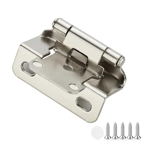 2 Pack 1 Pair Brushed Nickel Cabinet Hinges - 1/2 inch Overlay Partial Wrap Around Cupboard Door Hinges for Face Frame, Self Closing Silver Face Mount Hardware