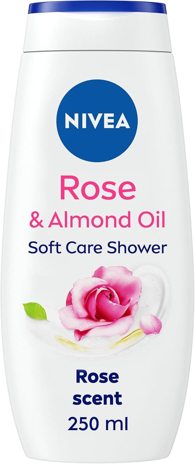 NIVEA Rose Almond Oil Shower Cream 6 x 250ml Moisturising Shower Gel with Almond Oil Luxurious Body Wash for Women Body Wash with Vitamin C E Pack of 6