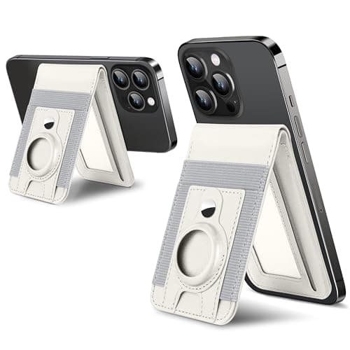 For Magsafe Wallet Stand with Airtag Holder Strongest Magnetic Wallet for iPhone 171615141312 Series ID Window 4 Card Slots 10 Cards Holder Vegan Leather RFID Blocking Milk White